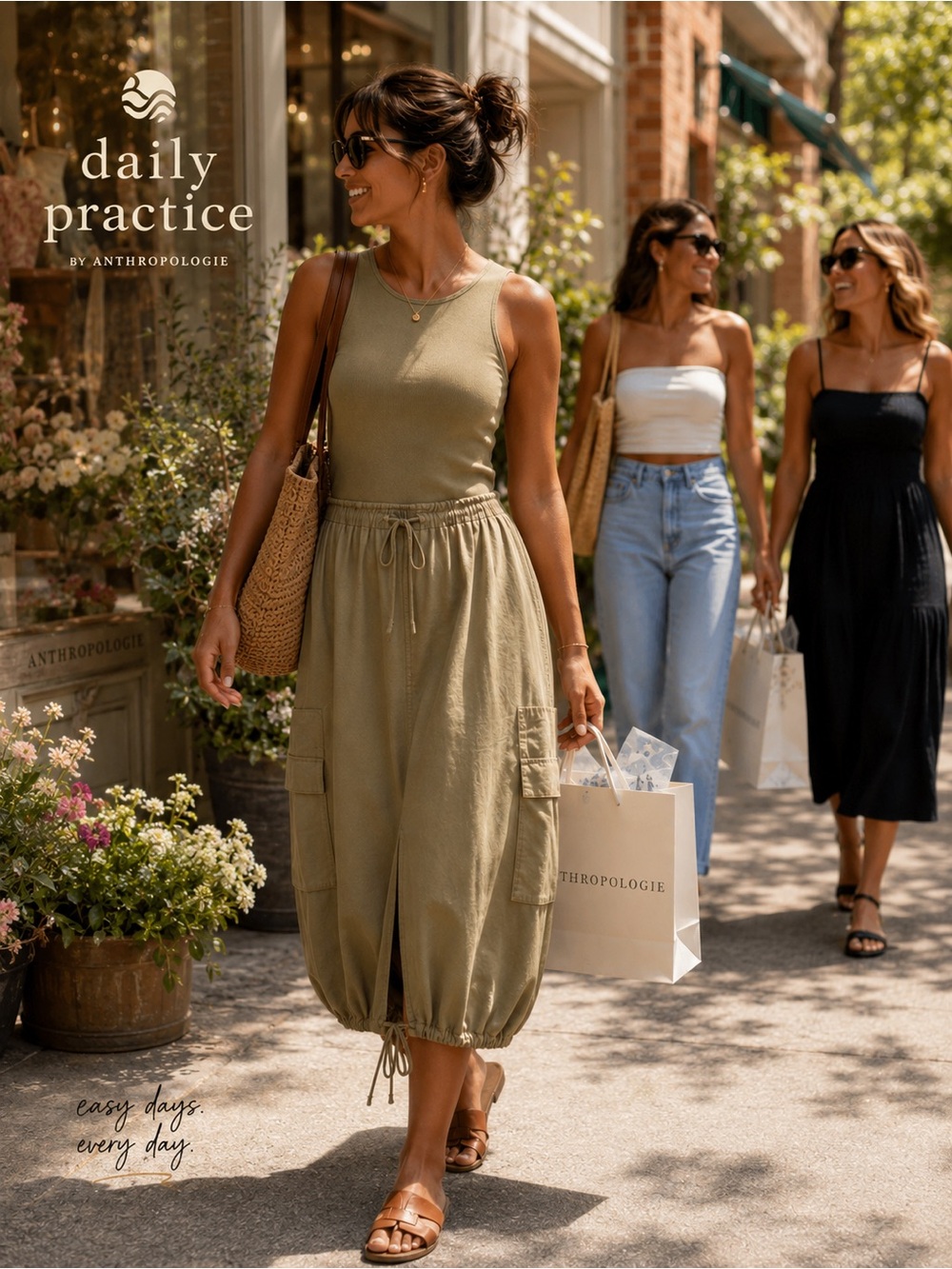 Anthropologie Daily Practice Dress Tank Twofer Midi Moss Boho Vacay,Size Medium - Picture 1 of 15